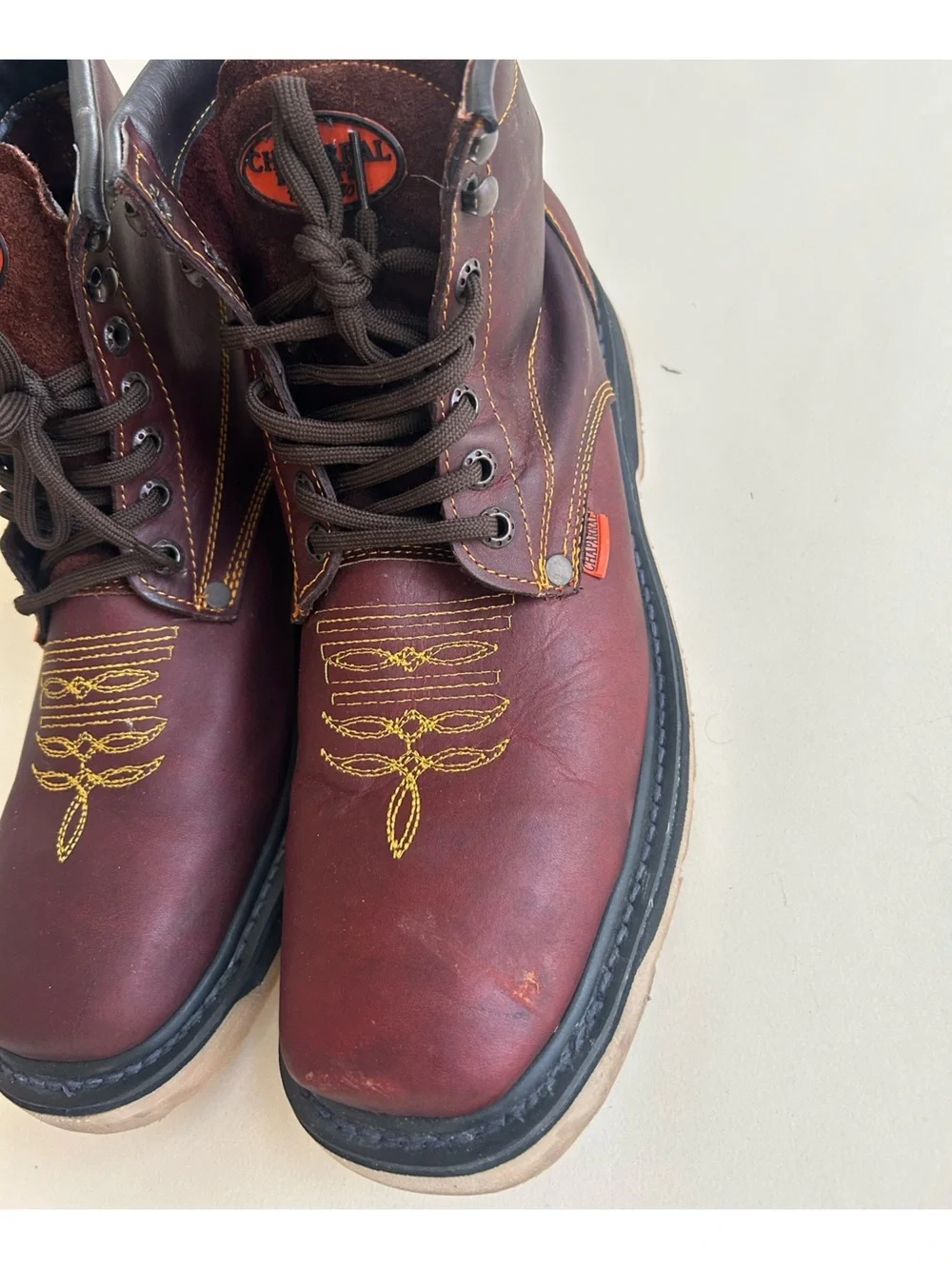 Chaparral Men's Charcoal Burgundy Work Boots with Lace-Up Support